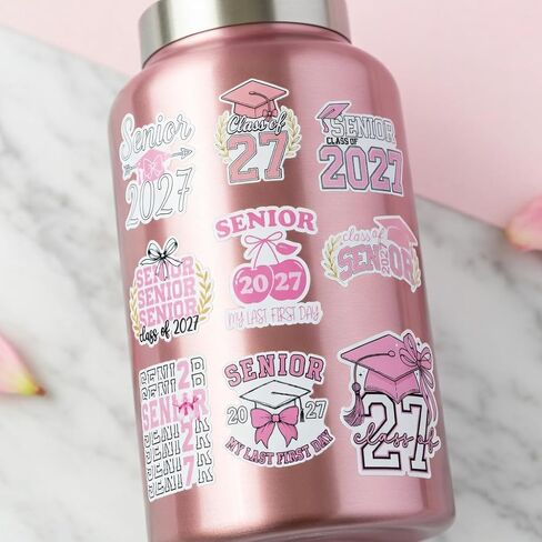 10PCS Class of 2027 Senior Graduation Stickers, Cute Vinyl Decals for Laptop, Bottle, Car, Phone, Notebook, Gift for High School & College Seniors, Graduates, Students, Friends (A 2027 Senior Pink) in Kuwait