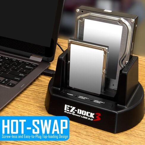Kingwin USB 3.0 to SATA / SSD Dual Bay Hard Drive Docking Station w/ Offline Clone Function. Compatible w/ 2.5"/3.5" Inch SATA HDD / SSD (SATA I/II/III). Tool-Free Design, Support 2x8TB Drives & UASP in Kuwait