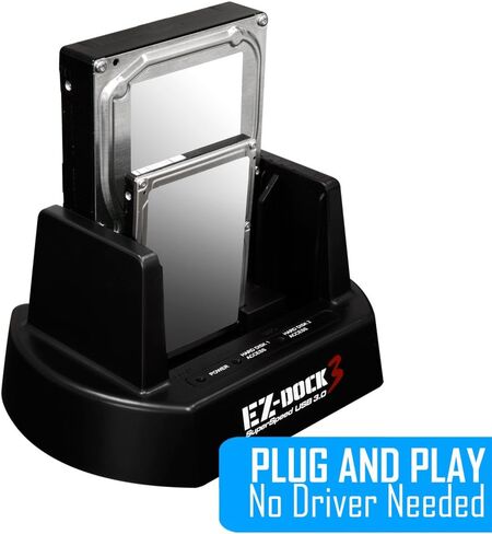 Kingwin USB 3.0 to SATA / SSD Dual Bay Hard Drive Docking Station w/ Offline Clone Function. Compatible w/ 2.5"/3.5" Inch SATA HDD / SSD (SATA I/II/III). Tool-Free Design, Support 2x8TB Drives & UASP in Kuwait