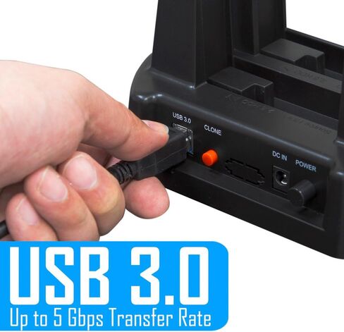 Kingwin USB 3.0 to SATA / SSD Dual Bay Hard Drive Docking Station w/ Offline Clone Function. Compatible w/ 2.5"/3.5" Inch SATA HDD / SSD (SATA I/II/III). Tool-Free Design, Support 2x8TB Drives & UASP in Kuwait