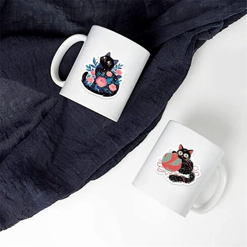 Cute Black Cat Sticker for Kid - Sticker Graphic - Cartoon Stickers for Water Bottles Laptop Cat Meme Stickers Waterproof Aesthetic Vinyl Decals Stickers for Adults Teens in Kuwait