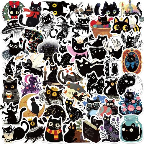 Cute Black Cat Sticker for Kid - Sticker Graphic - Cartoon Stickers for Water Bottles Laptop Cat Meme Stickers Waterproof Aesthetic Vinyl Decals Stickers for Adults Teens in Kuwait