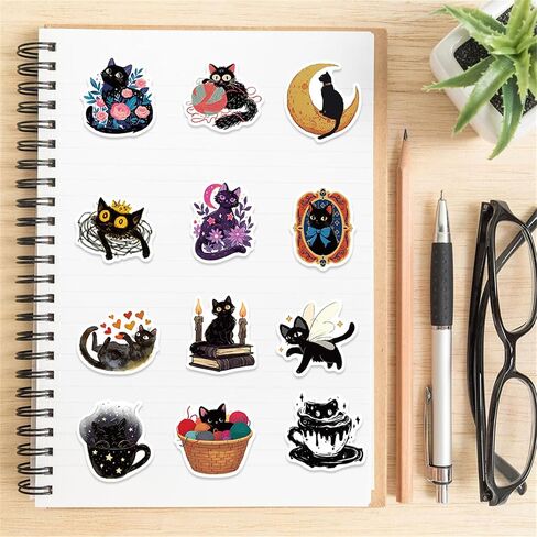 Cute Black Cat Sticker for Kid - Sticker Graphic - Cartoon Stickers for Water Bottles Laptop Cat Meme Stickers Waterproof Aesthetic Vinyl Decals Stickers for Adults Teens in Kuwait