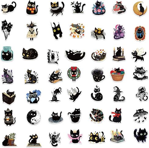 Cute Black Cat Sticker for Kid - Sticker Graphic - Cartoon Stickers for Water Bottles Laptop Cat Meme Stickers Waterproof Aesthetic Vinyl Decals Stickers for Adults Teens in Kuwait