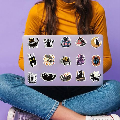 Cute Black Cat Sticker for Kid - Sticker Graphic - Cartoon Stickers for Water Bottles Laptop Cat Meme Stickers Waterproof Aesthetic Vinyl Decals Stickers for Adults Teens in Kuwait