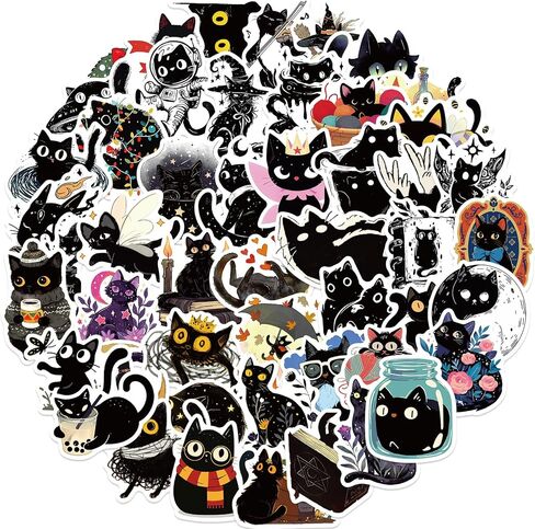 Cute Black Cat Sticker for Kid - Sticker Graphic - Cartoon Stickers for Water Bottles Laptop Cat Meme Stickers Waterproof Aesthetic Vinyl Decals Stickers for Adults Teens in Kuwait