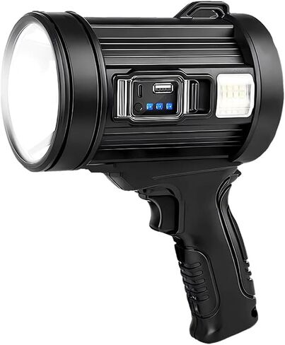 ikaufen Rechargeable Spotlight Outdoor,200000 LM Searchlight,Waterproof Handheld Spot Light,Waterproof Torch with Solar Panels for Hunting,Camping,Boat in Saudi Arabia