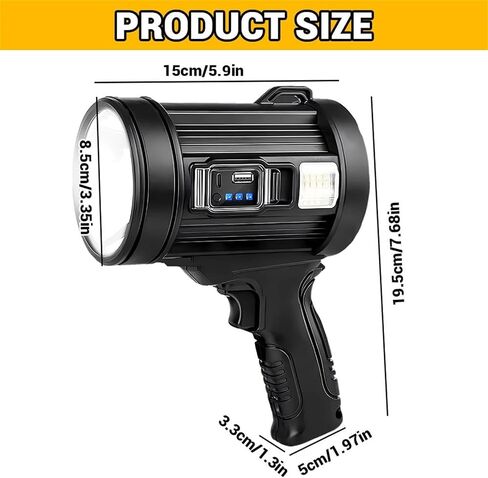 ikaufen Rechargeable Spotlight Outdoor,200000 LM Searchlight,Waterproof Handheld Spot Light,Waterproof Torch with Solar Panels for Hunting,Camping,Boat in Saudi Arabia