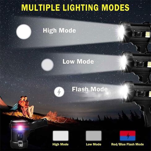 ikaufen Rechargeable Spotlight Outdoor,200000 LM Searchlight,Waterproof Handheld Spot Light,Waterproof Torch with Solar Panels for Hunting,Camping,Boat in Saudi Arabia