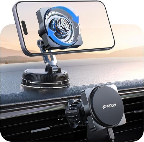 JOYROOM for MagSafe Car Mount Charger, [Smart Fingerprint-Touch Rotation] 15W MagSafe Wireless Car Charger[Vacuum & Gel 360° Base] Air Vent Dashboard Set for iPhone 17 16 15 14 13 12 Series, Black in Saudi Arabia