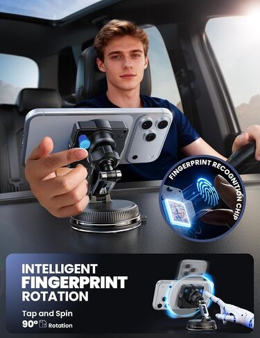JOYROOM for MagSafe Car Mount Charger, [Smart Fingerprint-Touch Rotation] 15W MagSafe Wireless Car Charger[Vacuum & Gel 360° Base] Air Vent Dashboard Set for iPhone 17 16 15 14 13 12 Series, Black in Saudi Arabia