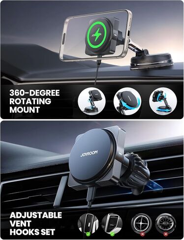 JOYROOM for MagSafe Car Mount Charger, [Smart Fingerprint-Touch Rotation] 15W MagSafe Wireless Car Charger[Vacuum & Gel 360° Base] Air Vent Dashboard Set for iPhone 17 16 15 14 13 12 Series, Black in Saudi Arabia