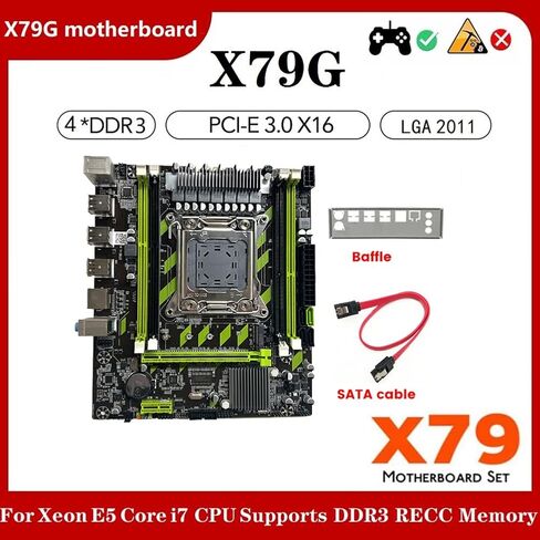 X79G Motherboard+ Cable+Bezel LGA2011 4XDDR3 RECC Slot M.2 NVME PCI-E X16 6XUSB2.0 SATA3.0 Server Game Motherboard, Black&Green, 500343008 in Saudi Arabia