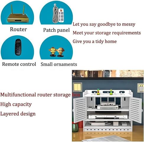 Router Storage Box,Bracket Wall Mount WiFi Router Storage Box Cable Manager Box Power Board Protector Concealer in Saudi Arabia