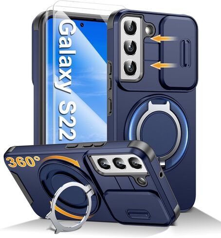 Pilaru for S23 Ultra Case | Slide Camera Cover | 360°Rotated Ring Kickstand【Military Grade Protection】2 Screen Protectors | Dual Layer Shockproof Heavy Duty Cover for Samsung S23 Ultra 6.8-Inch, Black in Saudi Arabia