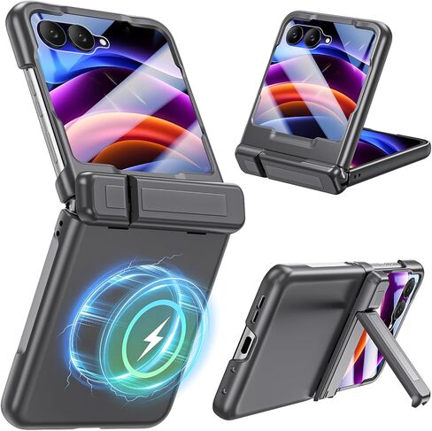 Kaiiecal Magnetic for Motorola Razr 2026/2025/2024 Case with Screen Protector [Fit for Magsafe] [Hidden Kickstand] [Non-Slip Texture] Hinge Protection Durable Protective Cover for Razr 70/60/50, Black in Kuwait