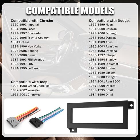 Single Din Dash Kit,Professional Car Stereo Installation Kit with 2PCS Radio Wiring Harness,Premium Aftermarket Radio Dash Kits Compatible with Chrysler/Dodge/Jeep in Saudi Arabia