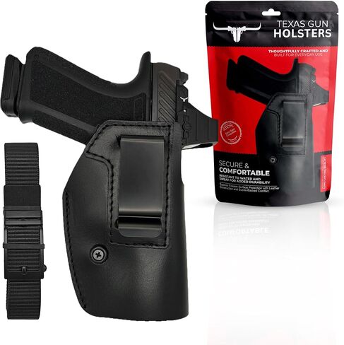 IWB Gun Holster Bundle - Universal Premium Full Grain Leather Holster & Tactical Belt | Optic Ready | Fits G17, 19, 19X, 43X MOS, G3C, Sig P320, M17, M18, P365X, Full/Compact 9mm in Saudi Arabia