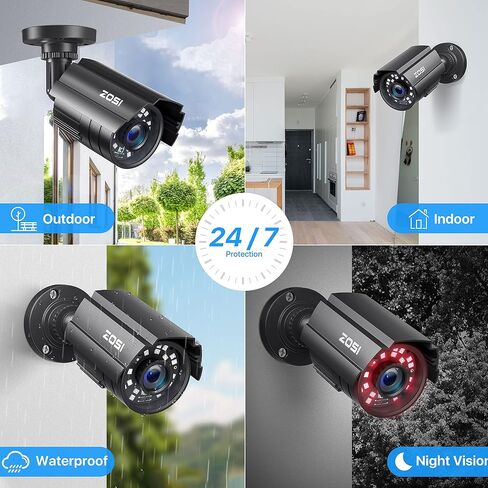ZOSI 1080P Hybrid 4-in-1 Security Camera with 60ft BNC Video Power Cable, Indoor Outdoor Bullet Cam with 80ft IR Night Vision & Weatherproof Metal Housing,. in Saudi Arabia