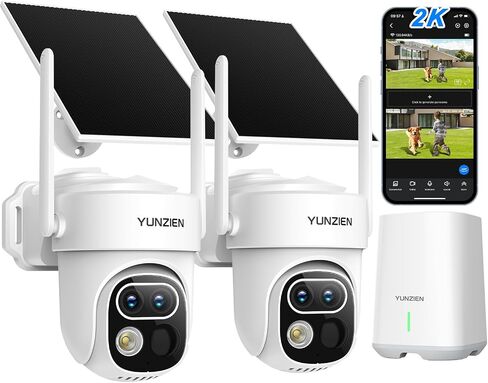 Security Cameras Outdoor Wireless,Solar Powered Dual Lens Security Camera System,No Subscription Home Camera Kit,2-Cam with 64GB Local Storage,AI Motion Tracking,2K Color Night Vision,5G&2.4G WiFi in Saudi Arabia