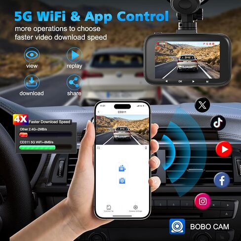 Dash Cam Front and Rear, 4K Dual Dash Cam with CPL Filter, Dash Camera for Cars-5GHz WiFi, 3" IPS Screen Dashcams for Cars with 64GB Card, App Control, Night Vision, Parking Monitor, Support 256GB Max in Saudi Arabia