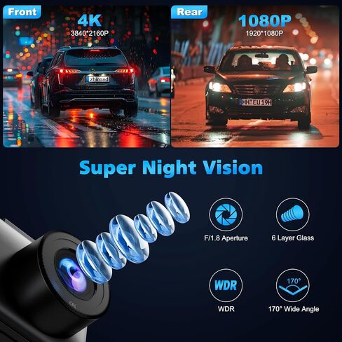 Dash Cam Front and Rear, 4K Dual Dash Cam with CPL Filter, Dash Camera for Cars-5GHz WiFi, 3" IPS Screen Dashcams for Cars with 64GB Card, App Control, Night Vision, Parking Monitor, Support 256GB Max in Saudi Arabia