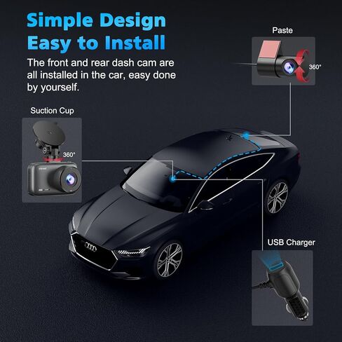 Dash Cam Front and Rear, 4K Dual Dash Cam with CPL Filter, Dash Camera for Cars-5GHz WiFi, 3" IPS Screen Dashcams for Cars with 64GB Card, App Control, Night Vision, Parking Monitor, Support 256GB Max in Saudi Arabia