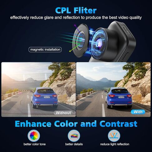 Dash Cam Front and Rear, 4K Dual Dash Cam with CPL Filter, Dash Camera for Cars-5GHz WiFi, 3" IPS Screen Dashcams for Cars with 64GB Card, App Control, Night Vision, Parking Monitor, Support 256GB Max in Saudi Arabia