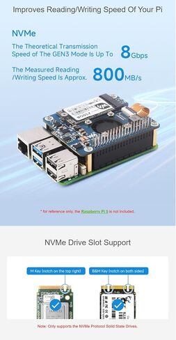 TUOPUONE PCIe to M.2 Adapter with PoE Function for Pi 5, Supports NVMe Protocol M.2 Solid State Drive, Without Header in Saudi Arabia