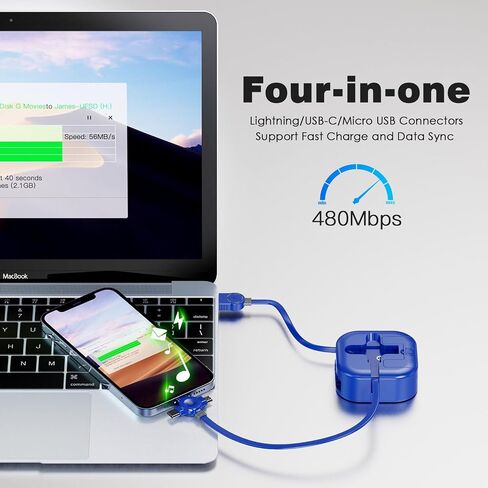 3 in 1 Multi Charging Cable 4A, Multiple Chargers for All Devices, 4Ft 2Pcs in Saudi Arabia