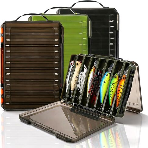 3 Pack Double Sided Fishing Lure Tackle Box, 14 Compartments Clear Plastic Storage Case Organizer, Visible Hard Bait Container for Lures and Jewelry Beads Earring Hook (3 Color) in Saudi Arabia