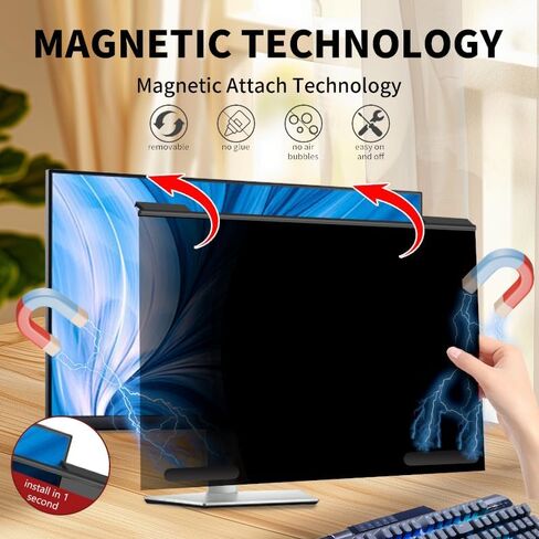 Magnetic Hanging Computer Privacy Screen Filter 32 Inch, Privacy Shield for 16:9 Widescreen Monitor, Anti Spy Anti Scratch Anti Glare Blue Light Screen Protector in Kuwait