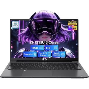 NIMO 15.6'' IPS FHD Laptop, 16GB RAM 1TB SSD Intel i3-1215U (Beat R5-7520U, 6 Cores Up to 4.4GHz) Student Computer with 65W Fast PD, 2 Years Warranty, Fingerprint, Backlit Keyboard, Wi-Fi 6, for Home in Saudi Arabia