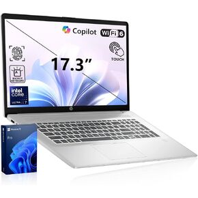 HP Business Copliot AI Laptop PC, 17.3" Touchscreen, Intel Ultra 7 255U, PCONLINE Customized 16GB/64GB DDR5, 1TB/2TB SSD, Wi-Fi 6, Webcam, Backlit Keyboard & Numeric keypad, Fingerprint Reader, Win11P in Kuwait