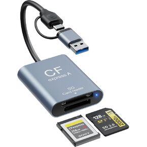 2-in-1 CFexpress Type A&SD Card Reader,USB3.2 Gen 2 10Gbps CFexpress Type A Memory Card Reader with USB-C + USB-A Cable,Dual-Slot CF Express Type A Reader Compatible with Windows,Mac Book,Google in Saudi Arabia