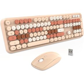 FD Wireless Keyboards and Mouse Combo - 2.4GHz USB Cordless, Cute Wireless Keyboard Round Keys, Quiet and Slim Set for Laptop, Computer, TV and Mac - Blue Pale Green Colorful in Kuwait