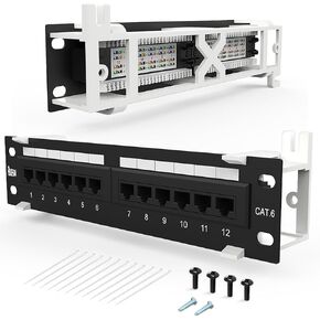 لوحة التصحيح 12 منفذ Cat6 【مدرجة في قائمة EC】 حامل جداري غير محمي يتضمن تركيب 89D عموديًا أو أفقيًا متوافقًا مع كابلات Cat5e وCat6 RJ45 (لوحة التصحيح CAT6) in Saudi Arabia