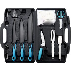 KNINE OUTDOORS Fish Fillet Knife Set Curved Flex 7 inch 9 inch Filet Knife for Filleting and Boning, Non-Slip Handles, Includes Fishing Braid Line Scissors, Fish Dressing Scissors, Filleting Pad in Kuwait