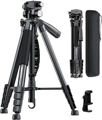 CAMOFOTO 74" Camera Tripod, Tripod Stand for Camera and Phone with Pan-Head in Saudi Arabia