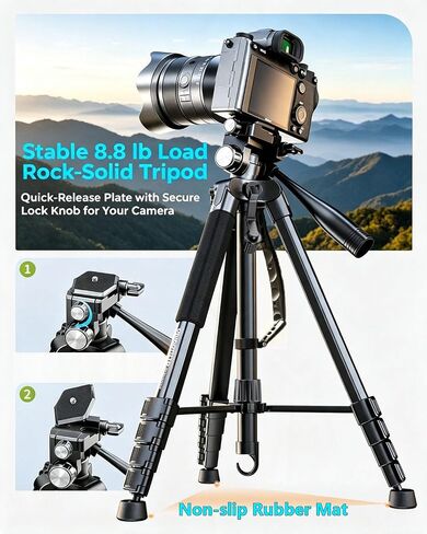 CAMOFOTO 74" Camera Tripod, Tripod Stand for Camera and Phone with Pan-Head in Saudi Arabia