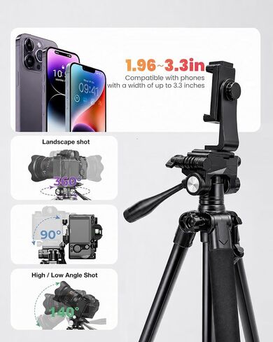 CAMOFOTO 74" Camera Tripod, Tripod Stand for Camera and Phone with Pan-Head in Saudi Arabia