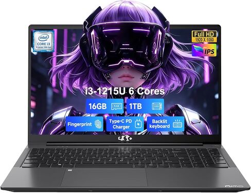 NIMO 15.6'' IPS FHD Laptop, 16GB RAM 1TB SSD Intel i3-1215U (Beat R5-7520U, 6 Cores Up to 4.4GHz) Student Computer with 65W Fast PD, 2 Years Warranty, Fingerprint, Backlit Keyboard, Wi-Fi 6, for Home in Saudi Arabia
