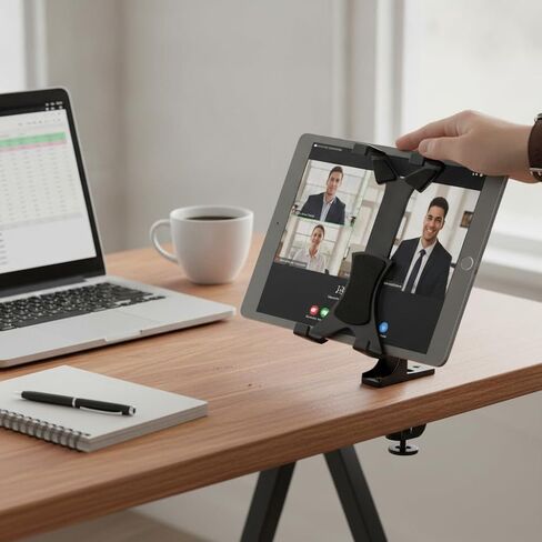 Tablet Holder Clamp for and Phone Sided Stretch Arm Mount with Stable Hold and Adjustable Viewing Angle Construction with 1/4 Inch Screw Hole Suitable for Tripod Filming in Saudi Arabia