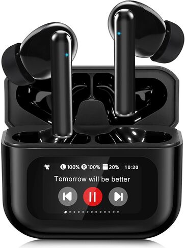 Wireless Earbuds Bluetooth Headphones with LED Touchsceen, White in Kuwait