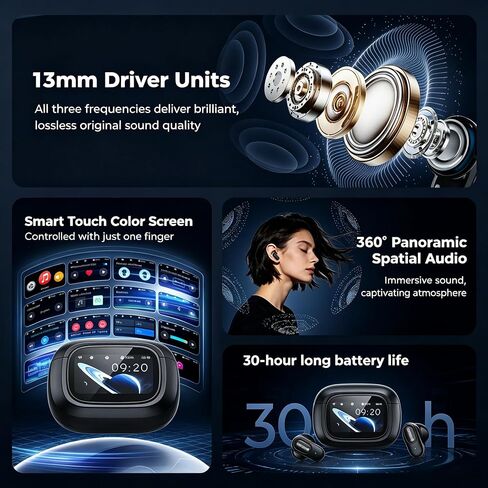 MINISO MS126 Smart Touchscreen Wireless Earbuds, Bluetooth 6.0 Headphones, ENC Noise Canceling, Spatial Audio, 30H Playtime, in-Ear Earphones for Travel/Sports/Study/Business/Daily Life in Kuwait