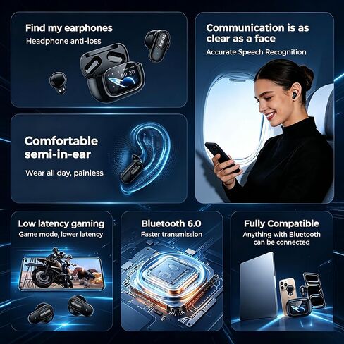 MINISO MS126 Smart Touchscreen Wireless Earbuds, Bluetooth 6.0 Headphones, ENC Noise Canceling, Spatial Audio, 30H Playtime, in-Ear Earphones for Travel/Sports/Study/Business/Daily Life in Kuwait