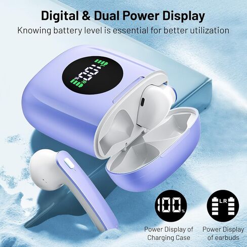 Wireless Earbuds, Bluetooth Headphones with HiFi Stereo Noise Cancelling Mic, USB-C Charging Case, 50H Playtime with LED Display, IPX7 Water Resistant in Earphones for Sports, Travel, Blue in Saudi Arabia