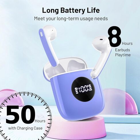 Wireless Earbuds, Bluetooth Headphones with HiFi Stereo Noise Cancelling Mic, USB-C Charging Case, 50H Playtime with LED Display, IPX7 Water Resistant in Earphones for Sports, Travel, Blue in Saudi Arabia