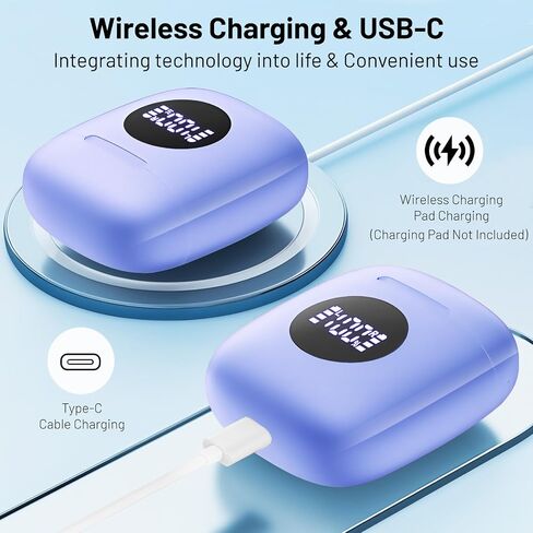 Wireless Earbuds, Bluetooth Headphones with HiFi Stereo Noise Cancelling Mic, USB-C Charging Case, 50H Playtime with LED Display, IPX7 Water Resistant in Earphones for Sports, Travel, Blue in Saudi Arabia