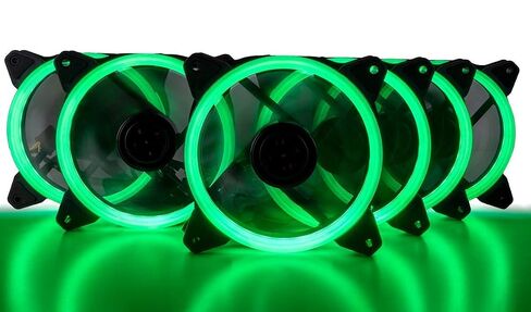 CUK 6-Pack Green Halo Ring 120mm LED Vibrant Color Computer Case Fan for CPU Coolers and Radiators - High Airflow 45 CFM & Anti-Vibration Pads in Kuwait